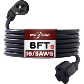 PALARINE Indoor Flat Plug Black Extension Cord 8ft, UL Listed, 16/3 SJTW 3 Prong Heavy Duty, 16 Gauge 13A Power Cord for Lights, Appliance, Home, Office