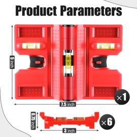 Enhon Adjustable Magnetic Post Level with 6 Hanging String Line Levels, Folding Post and Pipe Leveler for Metal and Non Metal Posts, Includes Elastic Strap for Hands Free Work, Red