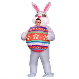 MXoSUM Inflatable Bunny Costume for Adult Blow-up Easter Egg Costume Funny Bunny Rabbit Outfit for Women/Men