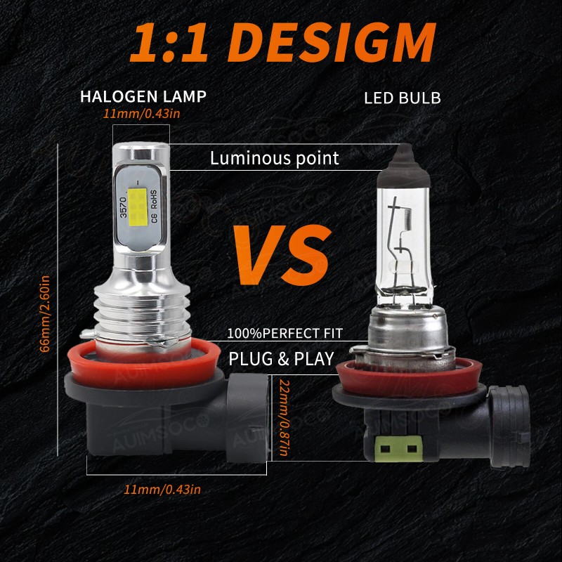AUIMSOCO H11 LED Headlight Super Bright Bulbs Kit White 6000K
