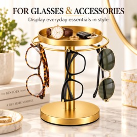 360° Rotating Eyeglass Stand for Organization – Space-Saving Stackable Glasses Display Rack with Tray for Desk or Home