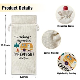 Wine Canvas Bag, Camper Gifts Wine Gift Bag, Camping Gift for Women Men Friend Camper Vacation Gifts Wine Bags for Wine Bottles, Wine Champagne Gifts With Drawstring Outdoor Party Decoration -WB10