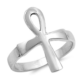 Sterling Silver Women's Men's Ankh Cross Ring Fashion 925 Band 19mm Size 8