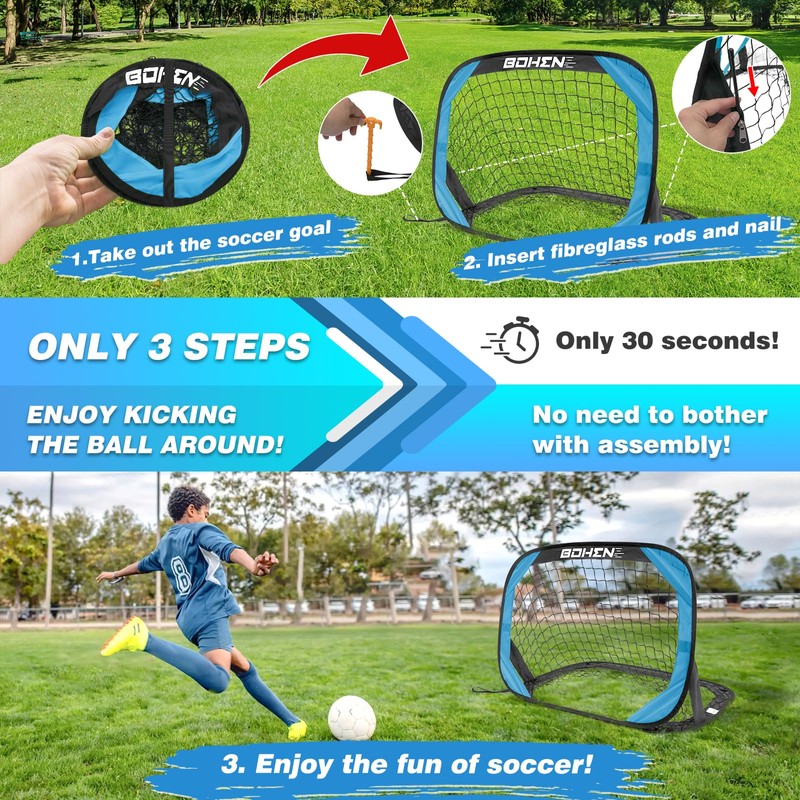 BOHEN Pop Up Soccer Goals for Kids-Foldable Portable Soccer Net