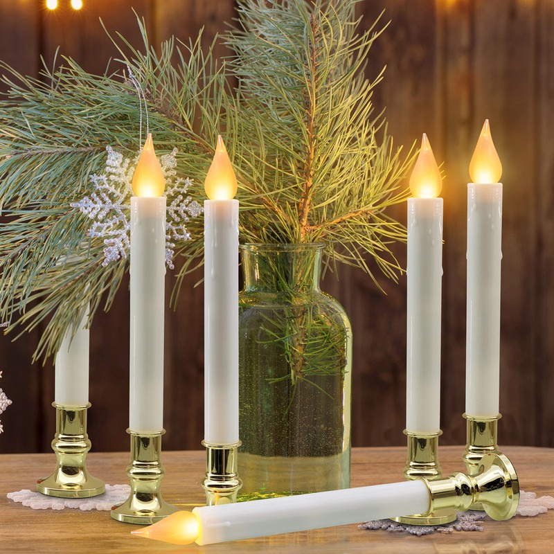 FURORA LIGHTING LED White Taper Candles with Gold Holders Pack