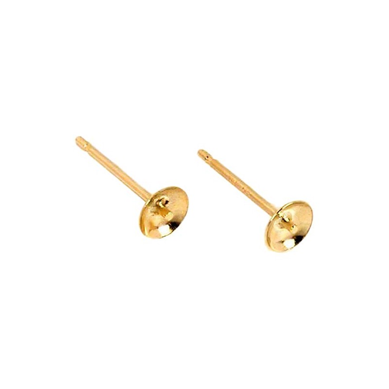 2 14K Yellow Gold Pearl Cup Earrings Settings Finding