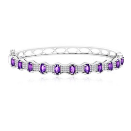 Uloveido Natural Amethyst 925 Sterling Silver Bangle for Women | February Birthstone Jewellery | Micro-Pavé Gemstone Bracelet with 11 Gemstones | Inner Diameter 5.21 cm 15 Grams with Luxury Box
