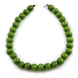 Avalaya Chunky Lime Green Wood Bead Necklace - 60cm L