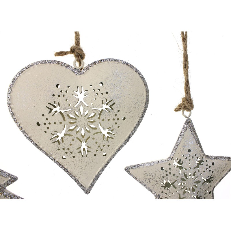 Decorative Pendant Heart Star Tree Set of 3 9 cm