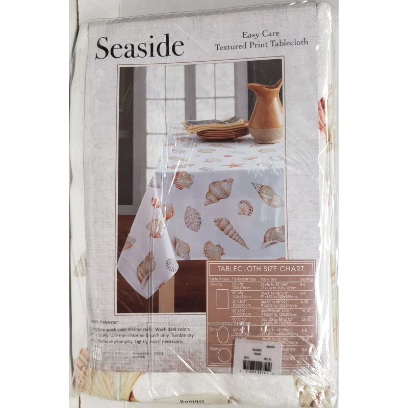 Benson Mills Printed Fabric Tablecloth 60"x84" Oval (6-8 people) SEALIFE,SEASHELS,SEASIDE,BM