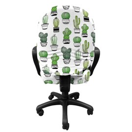 Ambesonne Cactus Office Chair Slipcover, Hand Drawn Foliage Pattern with Ornamental Pottery Design Sketch Style Art, Protective Stretch Decorative Fabric Cover, Standard Size, White Black