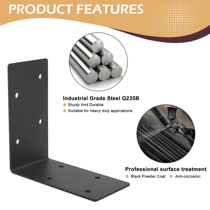 XZWMY 4 PCS Heavy Duty Steel Corner Brackets, 6"x6"x3"L Right