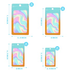 400 Pack 4 Size Bags with Clear Window,Scratch Resistant Hand Holographic Packaging Pouch,Resealable Bag for Small Bussiness Cookies Jewelry Candy Sample (Green Orange, 2.4×3.9,3x4.7,4×7,5.5×7.9 inch)