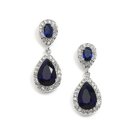 Mariell Sapphire Cubic Zirconia Teardrop Earrings for "Something Blue" Bridal or September Birthstone