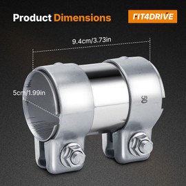 Fit4drive Exhaust Clamp Stainless Steel - Universal Exhaust Clamp Pipe Connector for Cars and Trucks Rustproof with Temperature Resistance Diameter (50 x 95 mm)