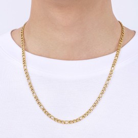 Fiusem 14k Gold plated Mens Chain Necklaces, Figaro Chains for Men, 5mm Stainless Steel Mens Necklaces 18 Inch