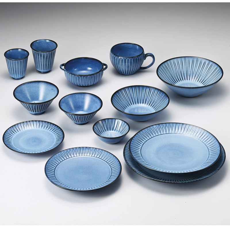 Hasami Ware 391163 Risa Emon Kiln Blue Carved Fruit Plate