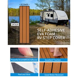 OCEANBROAD EVA Foam RV Step Cover 24''L x 6.5''W 4 Pack with Self Adhesive for Ladders Trailers Truck Campers RV Steps Treads, Brown