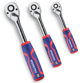 WORKPRO 3-Piece Ratchet Set, 1/4", 3/8", 1/2" Quick-Release Reversible 72-Tooth Drive Socket Wrench