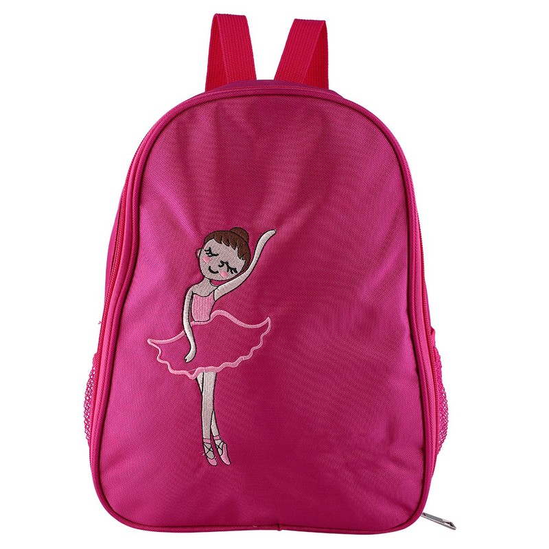 Girls Ballet Dance Embroidered Backpack Kids Shoulder Sports Bag(Rose Red)