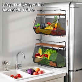 Homecor Magnetic Shelf for Fridge - Fruit Basket and Vegetable Storage with Wood Lid, Large Pantry Kitchen Organizers and Storage, Magnetic Spice Rack for Refrigerator, Kitchen Counter, 2 pack