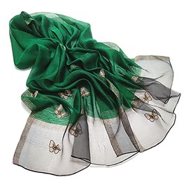 GFM® Butterfly Design Silky Texture Scarf - (BF) (Bfslk-GHR-Green)