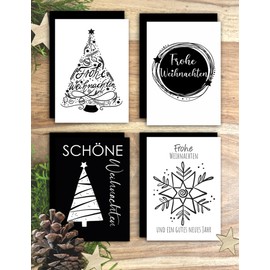 Black and White Christmas Cards with Envelopes I Minimalist and Stylish! Set of 10 Cards + Envelope I A6 Cards for Your Christmas Greeting to Grandparents, Dear Friends and Business Customers