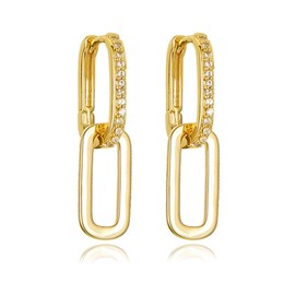 18K Gold Plated Paperclip Earrings for Women Cubic Zircon Gold Rectangle Statement Hoop Earrings Simple Dainty Chain Link Earrings (Gold)