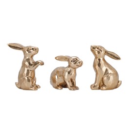JORAE Gold Bunny Statues Easter Rabbit Figurines Set of 3 Vintage Rabbit Statues Animal Home Décor Office Table Ornament, Champagne Gold, 4" H, Polyresin