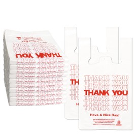1000 Count White Disposable Thank You Bags with Handles - 11''x6''x21'' Plastic Carry Bags for Retail/Supermarket