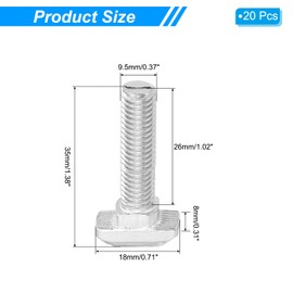 PATIKIL M8x30 Hammer Head Bolt T Screw, 20 Pcs T Slot Drop in Bolt Hammer Head Bolts for 4040 Series European Standard Aluminum Profile