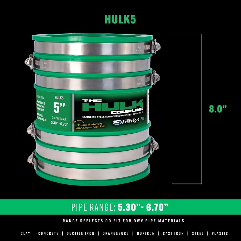 Fernco 5" Hulk Pipe Coupling Non Shear Below Ground Rated