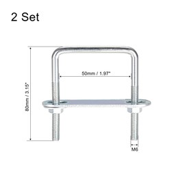 sourcing map Square U-Bolts 2"(50mm) Inner Width Carbon Steel M6 with Nuts, Frame Plate, Round Washers 2 Set