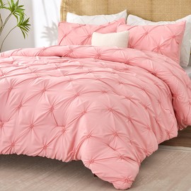 BEDELITE Pink King Size Comforter Set - 3 Pieces Boho Pintuck Bedding Comforter Sets, Lightweight Soft & Warm King Bedding Set with 2 Pillowcases for All Season