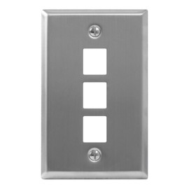 ICC 3-Port Keystone Wall Plate (1 Pack), UL Listed, Stainless Steel, Single Gang Wall Plate for RJ45 Modular Jack and Inserts, Brushed Finish