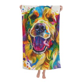 VANZEV Colorful Golden Retriever Beach Towel Dog Sand-Free Microfiber Bath Towel Ultra Soft Quick Dry Pool Towel Absorbent Towel Lightweight Towel Gifts for Outdoor Bathroom Swimming Decor 31inx51in