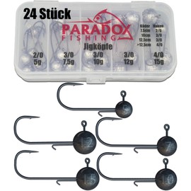Paradox Fishing Premium Jig Heads Set (5g/7.5g/10g/12g/15g) 25-Piece 5/4 Jig Hooks I Jig Heads Rubber Fish with Jig Head for Rubber Fish Zander Fishing Accessories