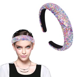 Cutewing Sparkle Wide Headband for Women Girls Colorful Sequin Headbands Fashion Glitter Headband Comfortable High Elastic Head Band Hair Band Hair Hoop Hair Accessories for Womens Hair