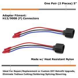 iJDMTOY Pair H13 9008 3-Wire Plug Adapter Pigtails w/Built-On Quick Crimp Connectors