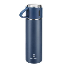 Vacuum Insulated Flask 500ml/17.6oz Stainless Steel Thermo Bottle with Cup for Coffee Water Hot and Cold Drink Flasks.(Black,Single)