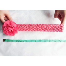 KW Collection Girl Baby Headbands with Chiffon Rose Flower Elastic Crochet Hair Bands Ankle Wrist flower Hat Decoration (Band: 1.6"×5.5", with Chiffon Rose: 3.15"×3.15", 20 colors, 1 pcs per color)