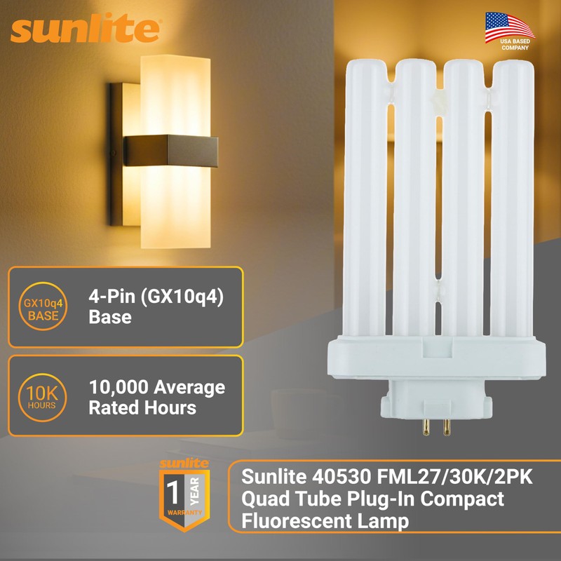 Sunlite 40530 FML27/30K/2PK Quad Tube Plug-in Compact Fluorescent Lamp, FML