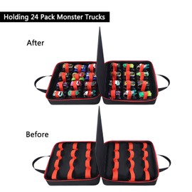 HeIiLan Carrying Case for 24 Monster Jam Trucks, Kids Toy Truck Storage Compatible with 24 Monster Jam Trucks, Holding for 1:64 Scale Monster Jam Trucks (Red)