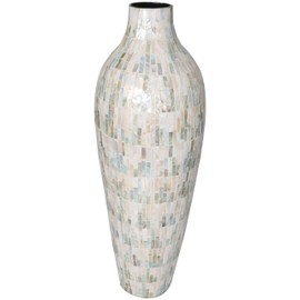 Deco 79 Mother of Pearl Shell Handmade Decorative Vase Mosaic Inspired Centerpiece Vase with Pastel Blue and Pink Accents, Flower Vase for Home Decoration 9" x 10" x 28", White