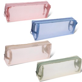 Lusofie 4Pcs Organized Mesh Makeup Bag Mesh Zipper Bags Toiletry Bag Portable Travel Cosmetic Pouches for Home Office Travel Accessories Organizer(4 Colors)
