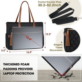 RAINSMORE Laptop Bag For Women 15.6 Inch Work Teacher Tote Bag Waterproof Nurse Bag Large Handbag Shoulder Travel Computer Messenger Bag Briefcase,Black With Brown