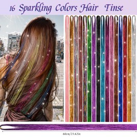 Svalor 3200 Hair Tinsel,48 Inches Haar Lametta mit Werkzeug,16 Farben Glitzer Haarsträhnen zum Flechten Haar Lametta,Sparkle Tinsel Hair Extensions für Frauen Mädchen Kinder Cosplay Party Zubehör