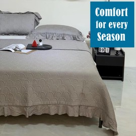 Brandream Queen Size Quilt Set Elegant Matelasse Coverlet Set Lightweight Ruffle Bedspread Noble Grey Quilts 3-Piece