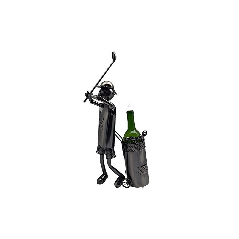 Golfer with Golf Clubs Metal Wine Bottle Holder