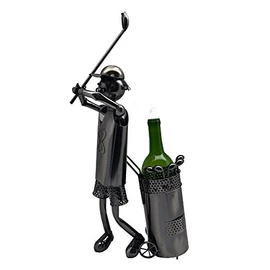 Golfer with Golf Clubs Metal Wine Bottle Holder
